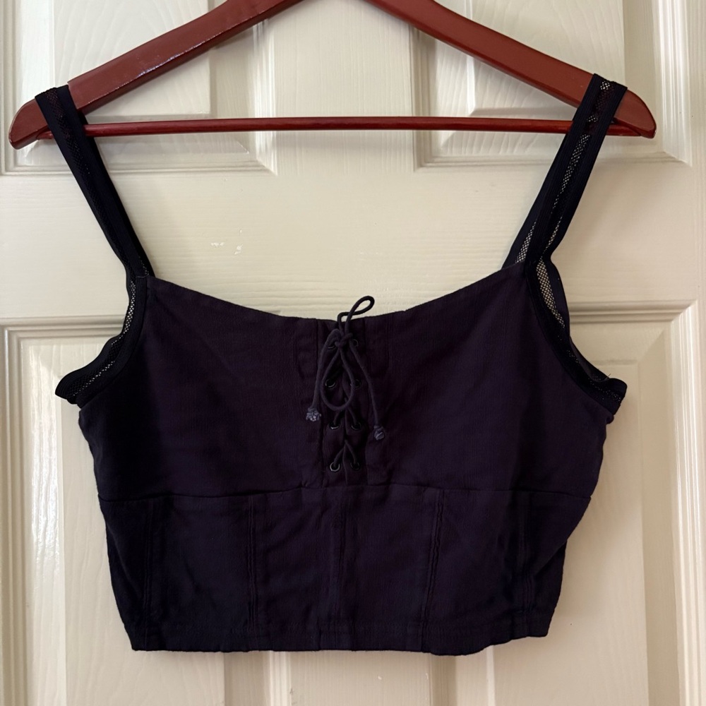 Free People Black Lace-Up Tank
